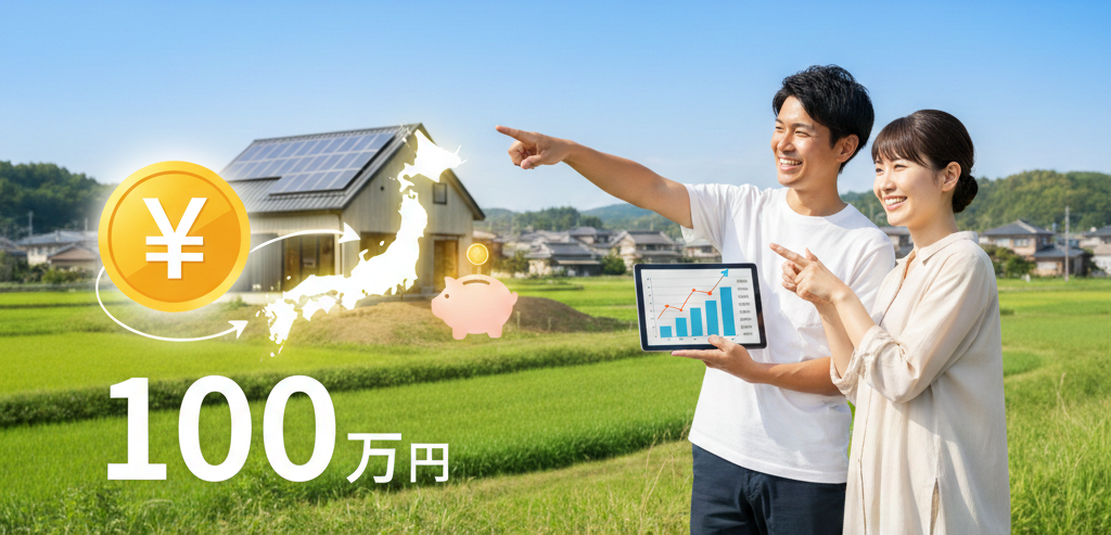 移転支援金「最大100万円」を受給イラスト