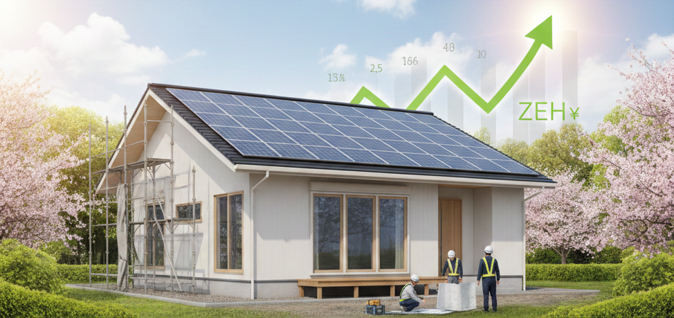 ZEH補助金で新菊を立てるイラスト